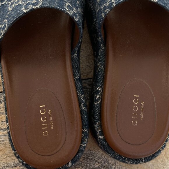 Gucci Women's Angelina Denim Blue Platform Sandals Size 37 - Picture 5 of 9